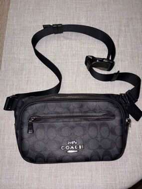 Coach Black Signature Belt Bag with Silver Logo